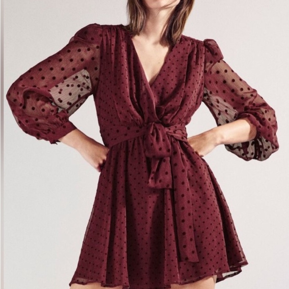 Zara Red Long Sleeve V-Neck Dress